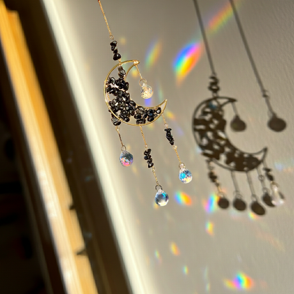 Black Obsidian Moon Sun Catcher - Connie’s Crystals 