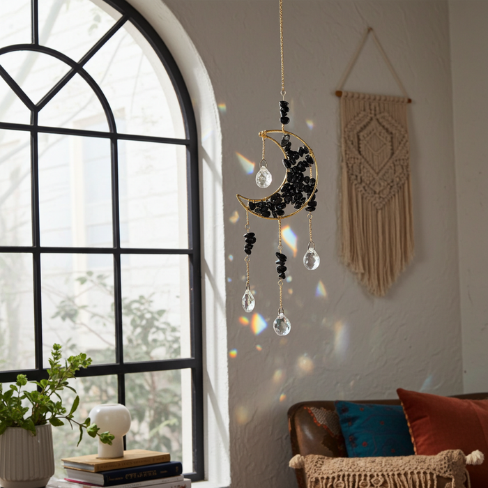 Black Obsidian Moon Sun Catcher - Connie’s Crystals 