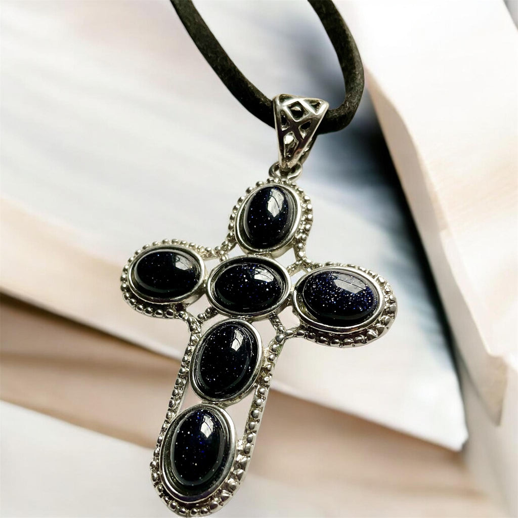 Amethyst & Blue Sandstone Gemstone Cross Pendants