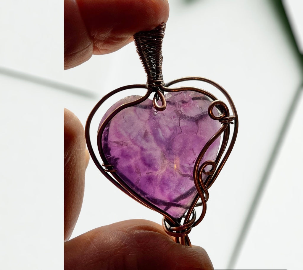 Purple Fluorite Heart Shaped Pendant - Connie’s Crystals 