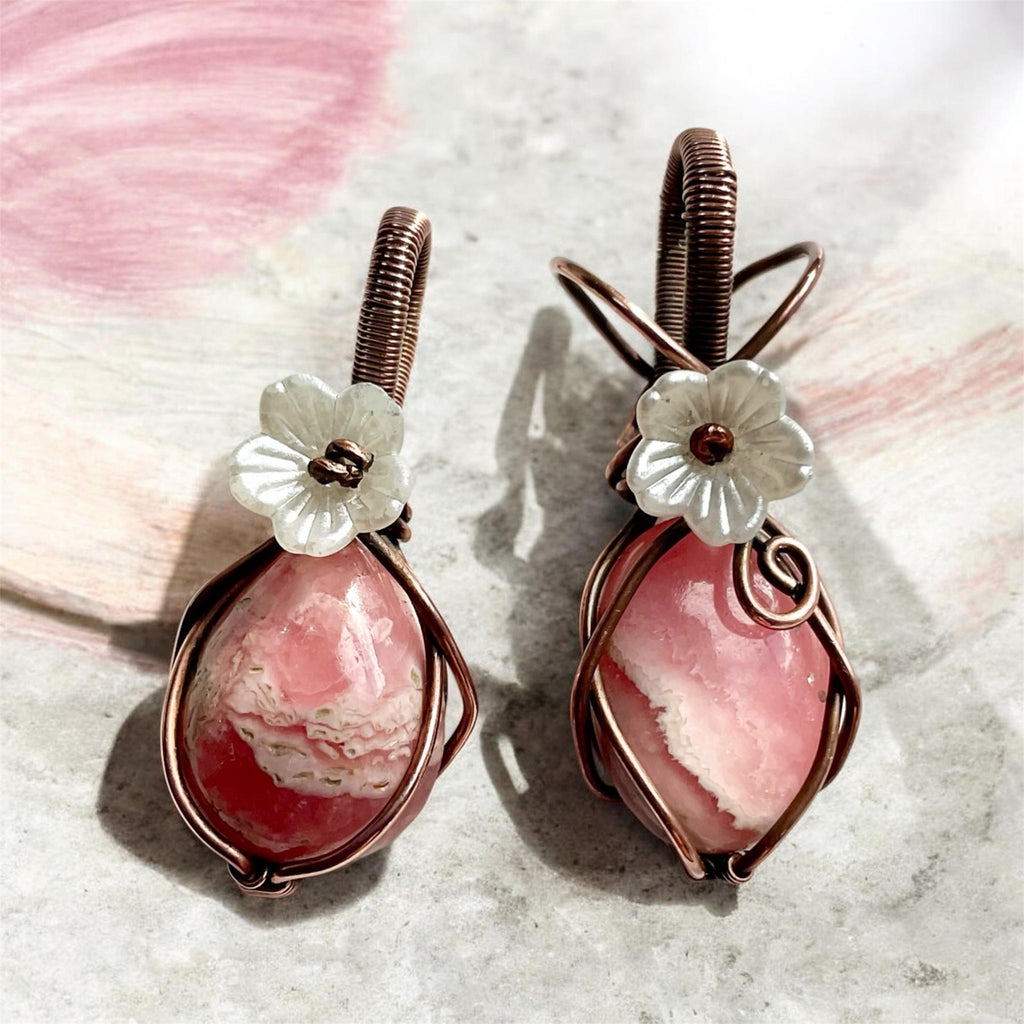 Rhodochrosite Mini Copper Wire Wrapped Pendants