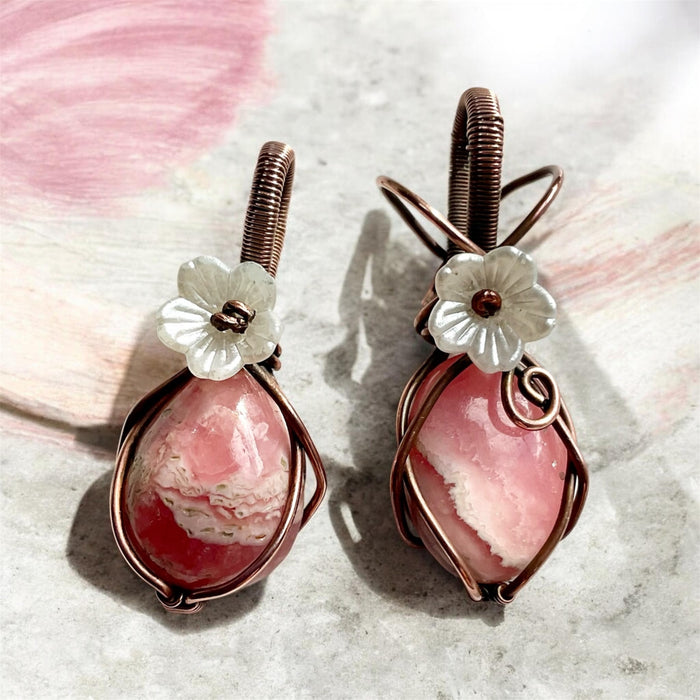Rhodochrosite Mini Copper Wire Wrapped Pendants