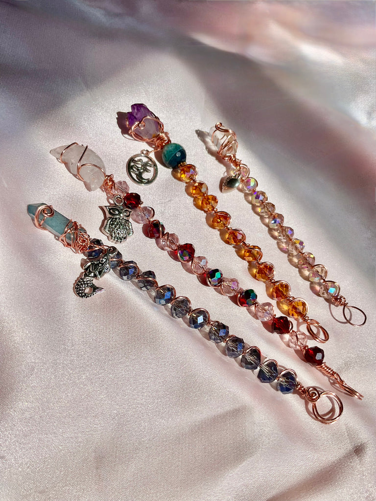 Crystal Wands – Copper Wrapped Crystals with Tibetan Silver Charms