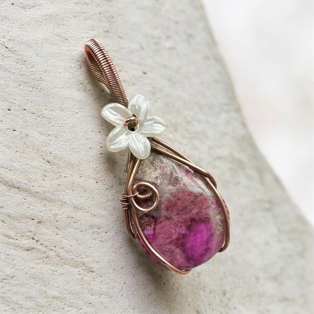 Cobalt Calcite Copper Wire Wrapped Pendant