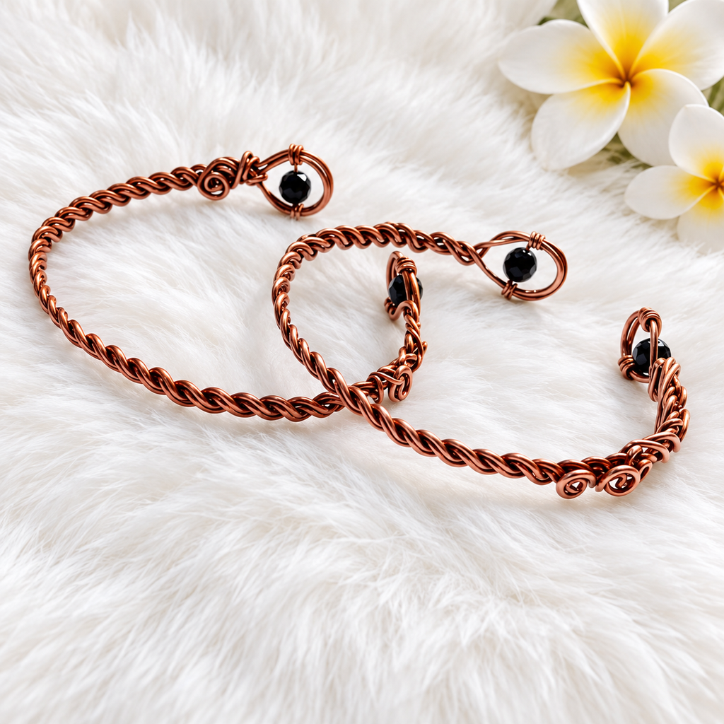 Handmade Copper Cuff Bracelets with Black Crystals - Connie’s Crystals 