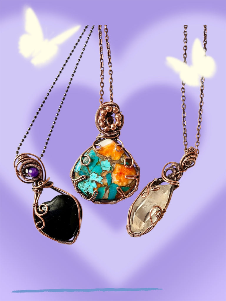 Handcrafted Nevada Turquoise & Opal Wire-Wrapped Pendant