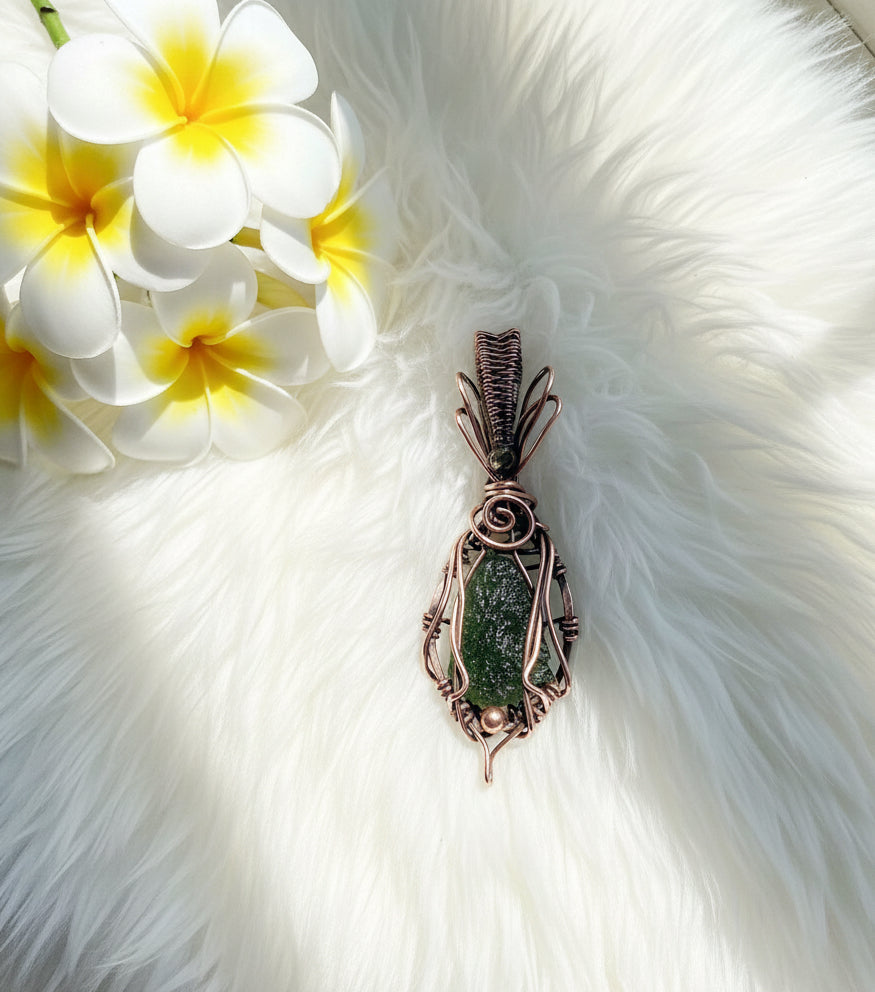 Moldavite Pendants | Handcrafted Copper Wire Wrapped