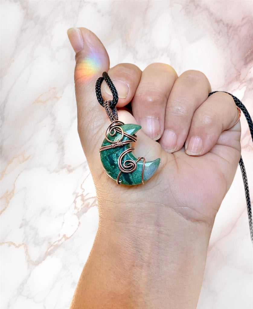 Moss Agate Crescent Moon Pendant