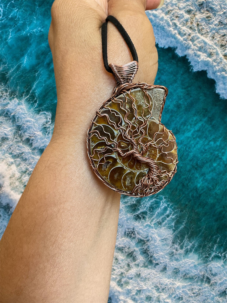 Ammonite Fossil Tree of Life Pendant