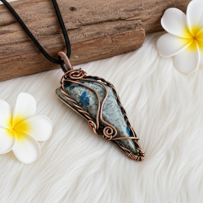 Azurite In Granite K2 Wire Wrapped Pendant - Connie’s Crystals 
