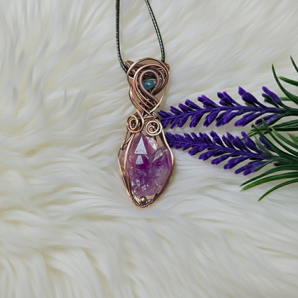 Amethyst Elestial Pendant with Ethiopian Opal Accent
