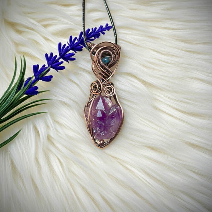 Amethyst Elestial Pendant with Ethiopian Opal Accent