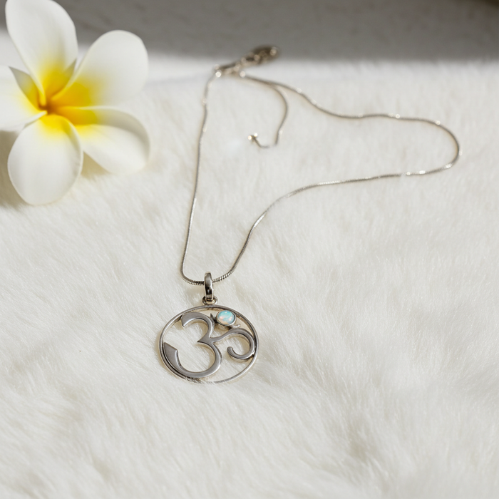 Sterling Silver Ohm Pendant with Moonstone