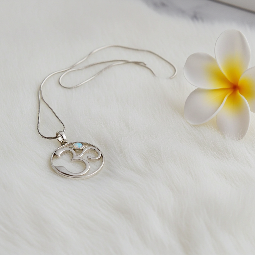 Sterling Silver Ohm Pendant with Moonstone