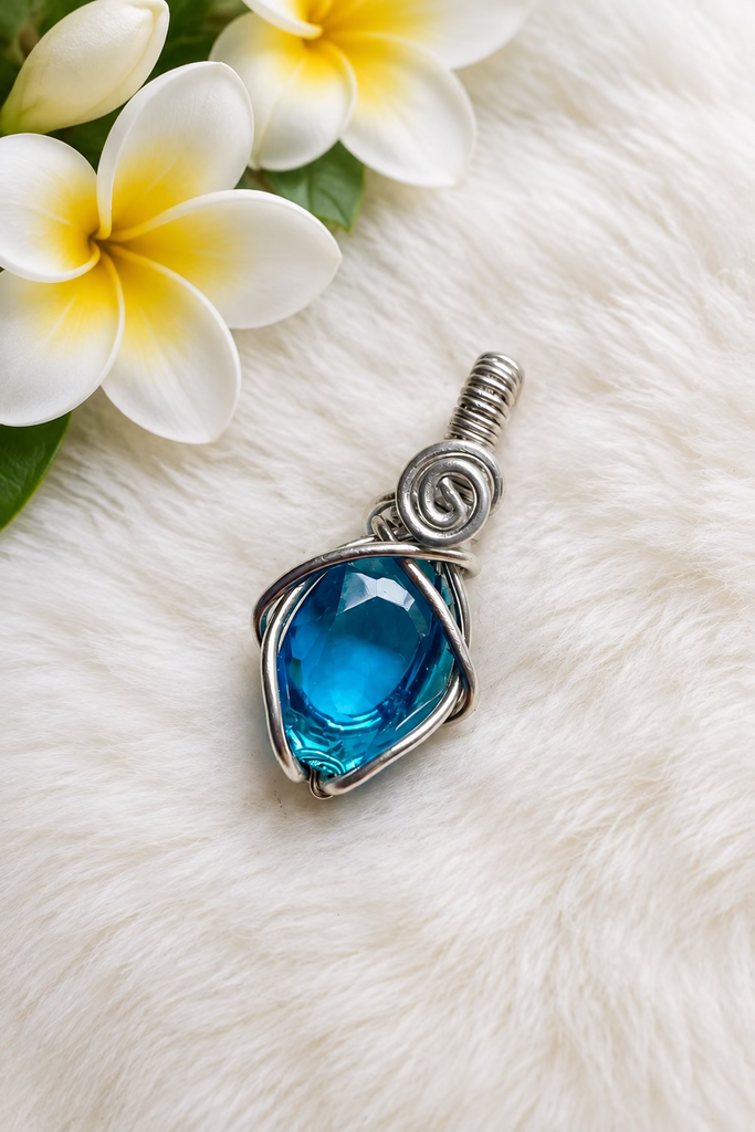 Blue Faceted Crystal Wire Wrapped Pendants