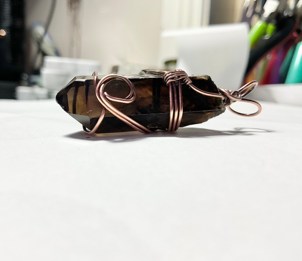 Himalayan Smoky Lemurian Quartz Point Copper Wire Wrapped Pendants