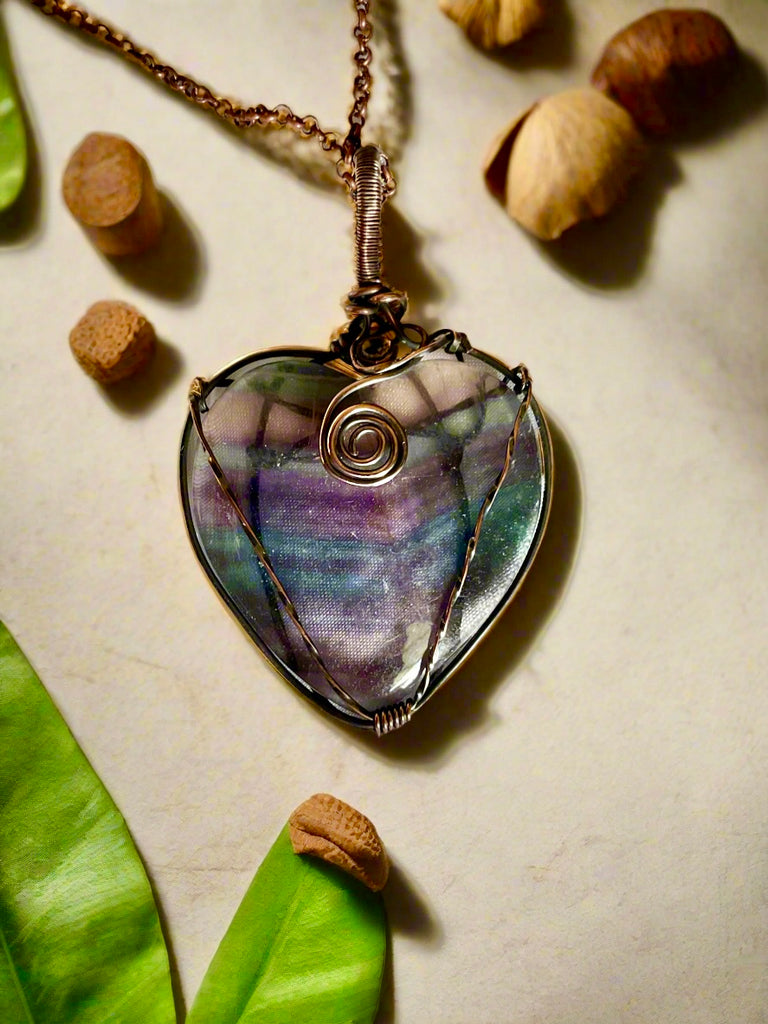Rainbow Fluorite Heart Shaped Pendant - Connie’s Crystals 