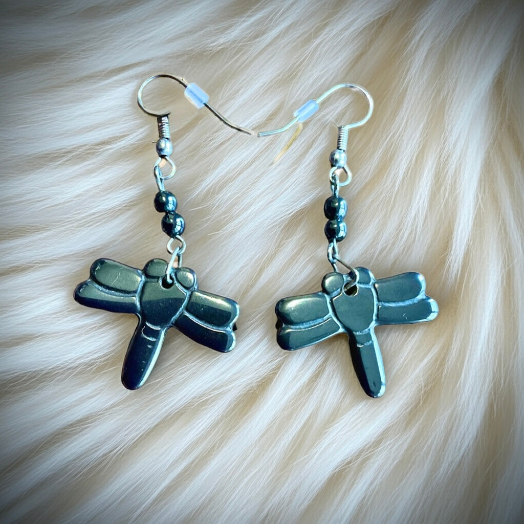 Haematite Dragonfly Earrings - Connie’s Crystals 