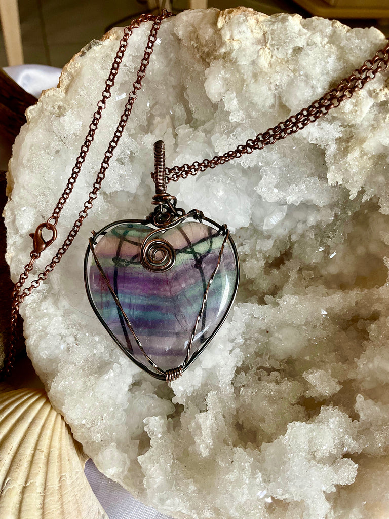 Rainbow Fluorite Heart Shaped Pendant - Connie’s Crystals 