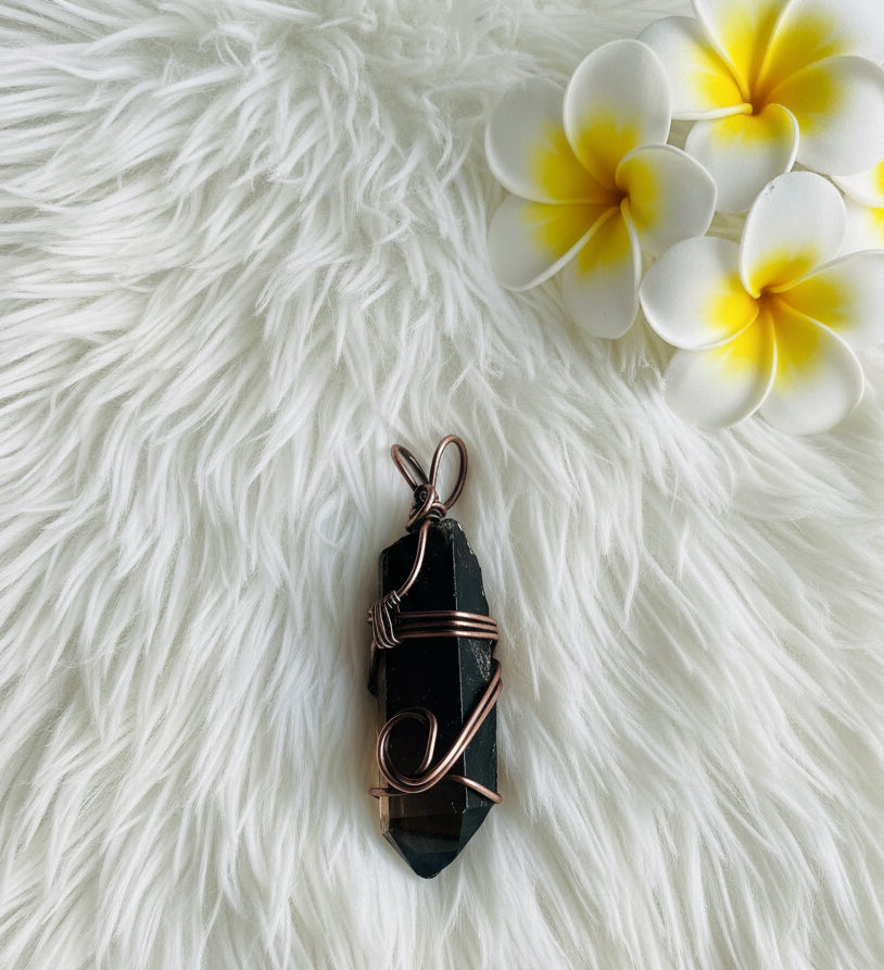 Himalayan Smoky Lemurian Quartz Point Copper Wire Wrapped Pendants