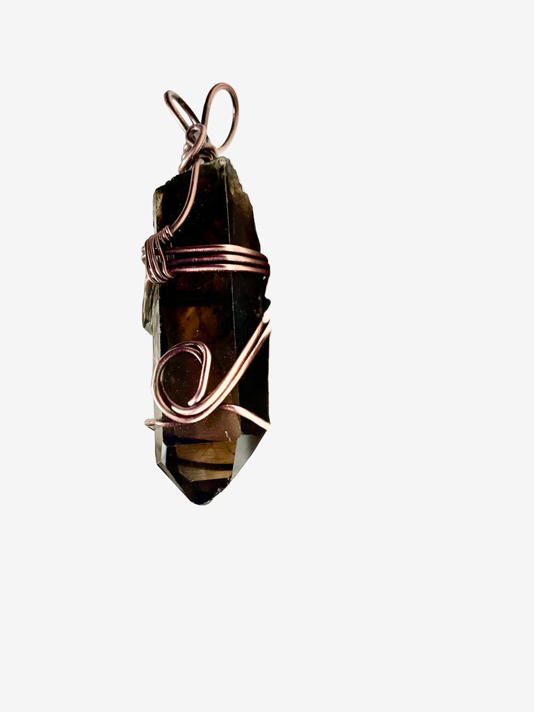 Himalayan Smoky Lemurian Quartz Point Copper Wire Wrapped Pendants