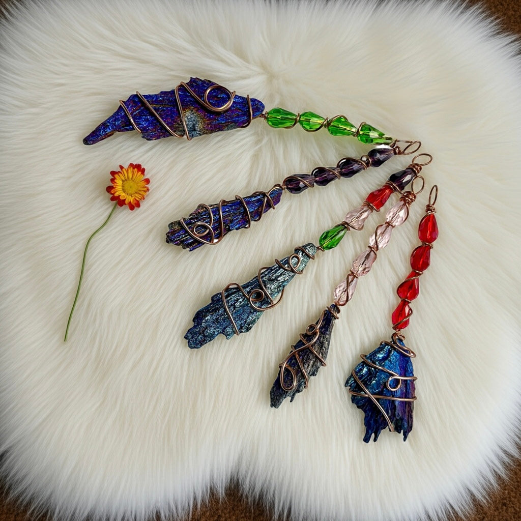 Black Kyanite Titanium Aura Witches Broomstick
