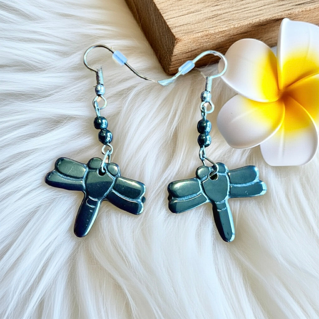Haematite Dragonfly Earrings - Connie’s Crystals 