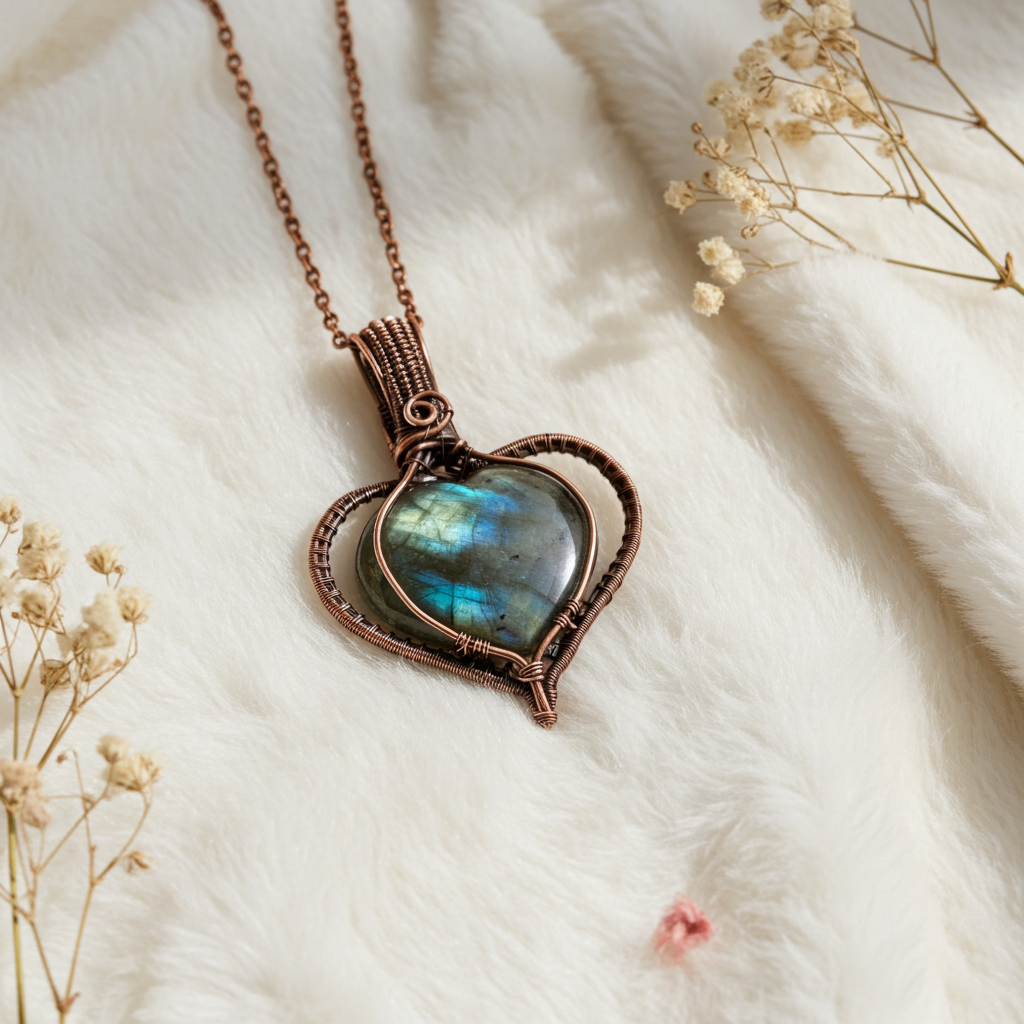 Labradorite Puffy Heart with Peridot Accent - Connie’s Crystals 