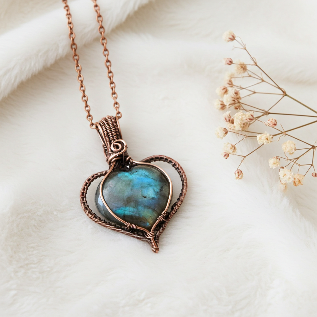 Labradorite Puffy Heart with Peridot Accent - Connie’s Crystals 