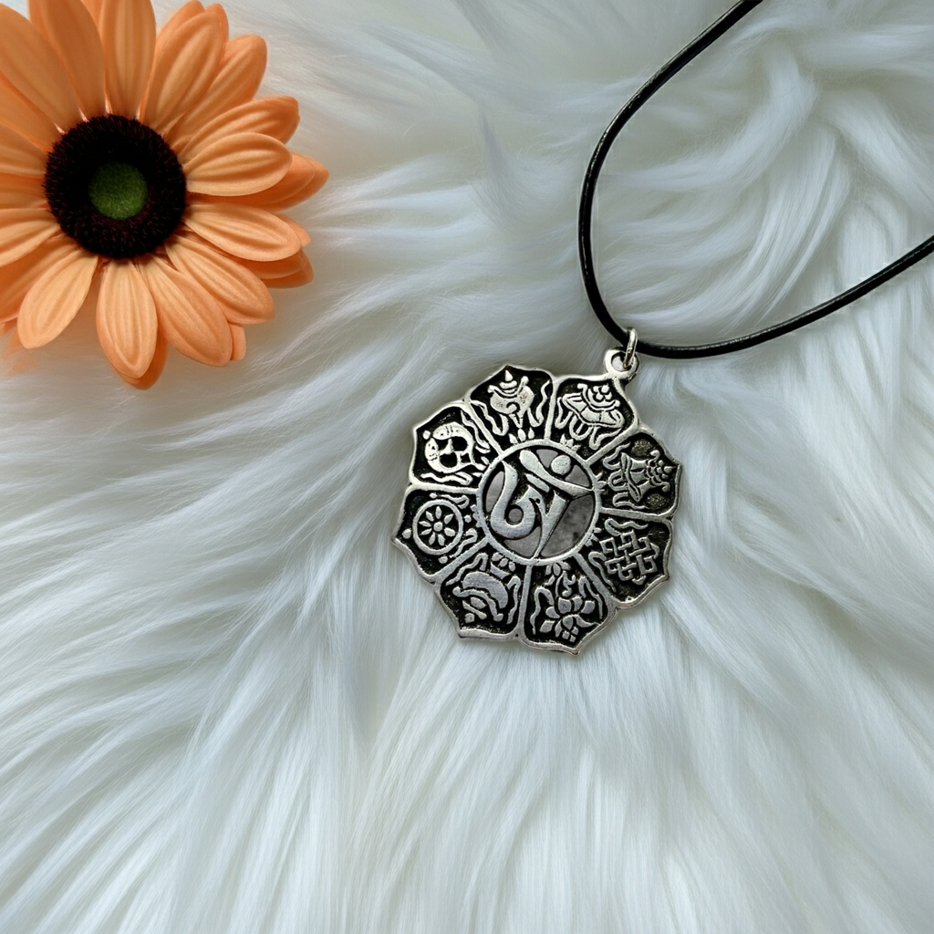 🪶 Tibetan Silver Ohm Pendant on Adjustable Leather Cord