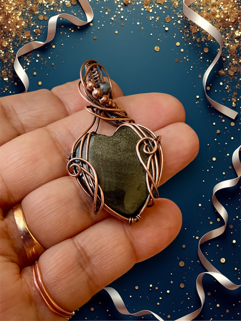 Gold Sheen Obsidian Heart Pendant