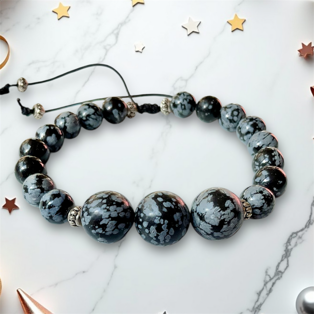 Snowflake Obsidian Adjustable Bracelet - Connie’s Crystals 