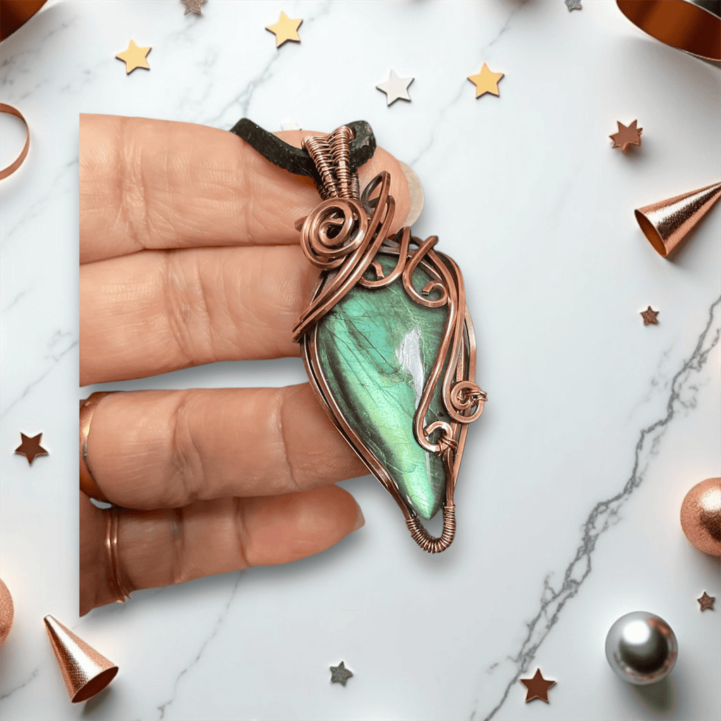 Labradorite Pear Shaped Wire Wrapped Pendant - Connie’s Crystals 