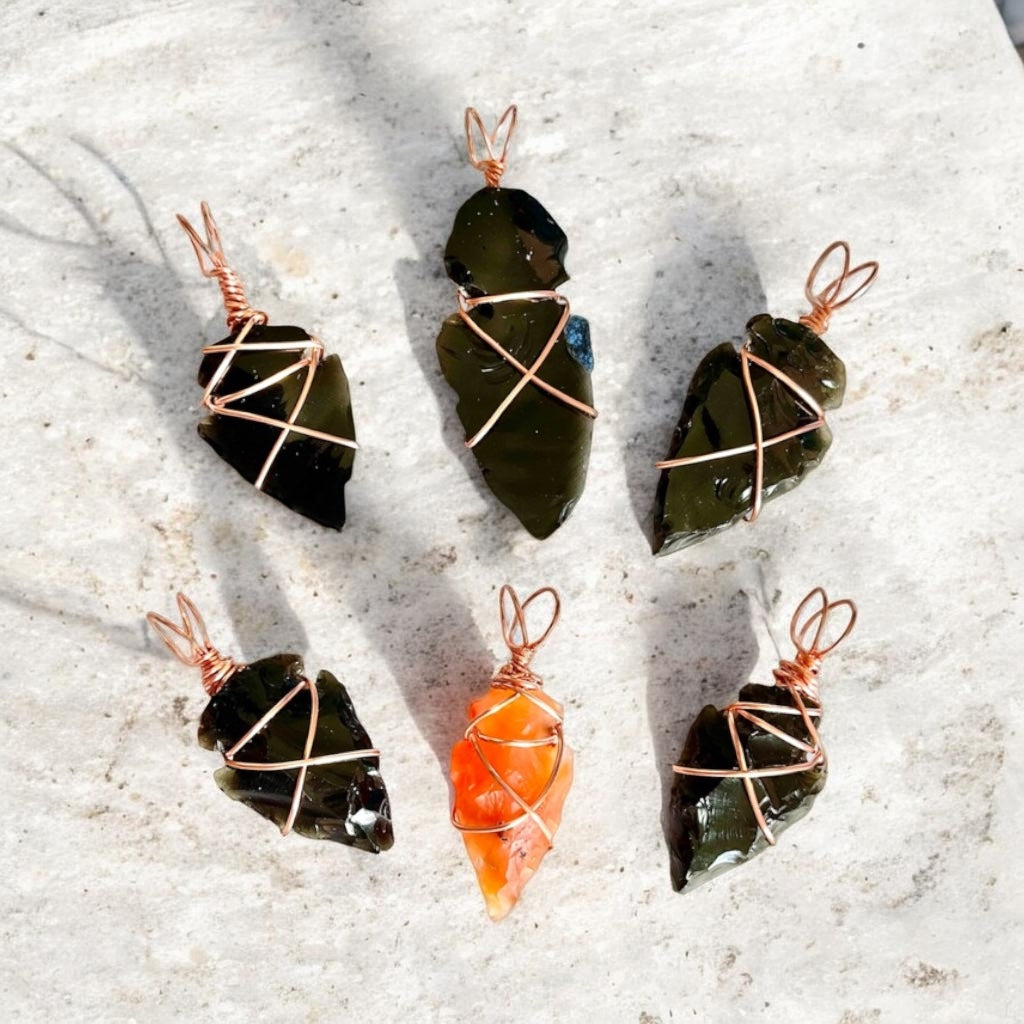 Obsidian and Carnelian ArrowPoint Pendants - Connie’s Crystals 