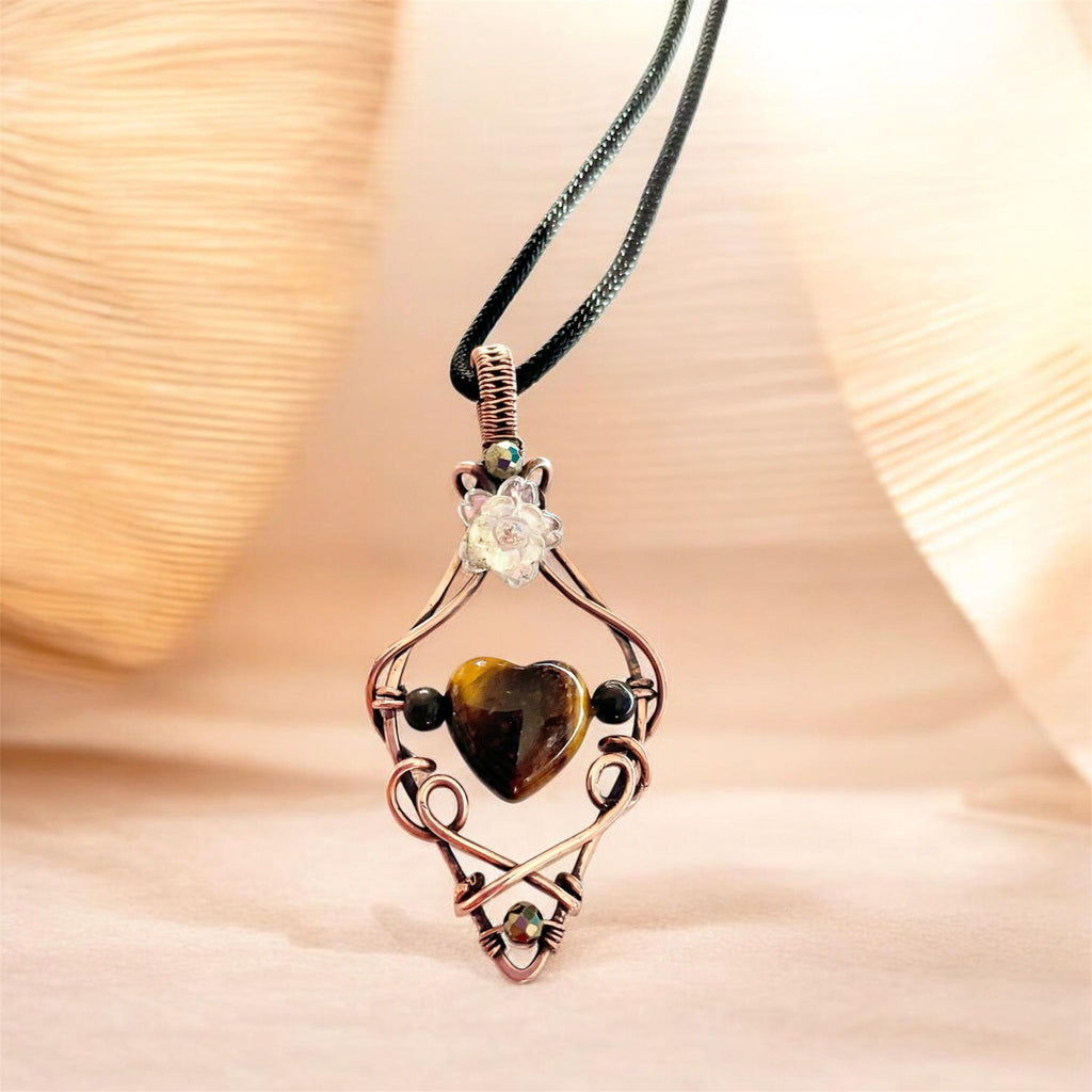 Golden Tiger Eye Heart Wire Wrapped Pendant 💛 - Connie’s Crystals 