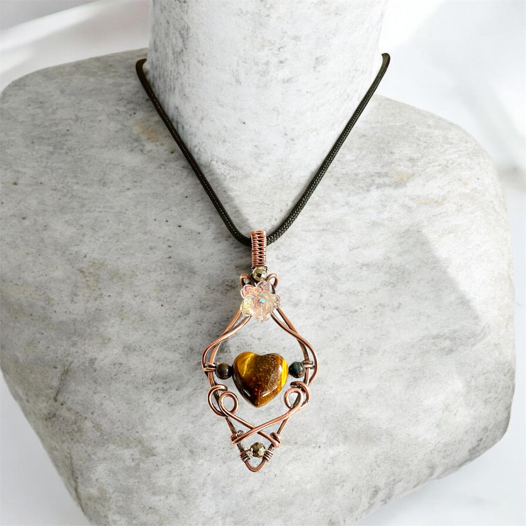 Golden Tiger Eye Heart Wire Wrapped Pendant 💛 - Connie’s Crystals 