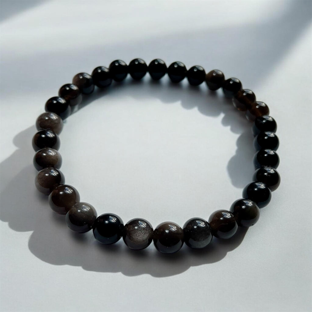 Silver Sheen & Gold Sheen Obsidian Stretch Bracelets - 6mm Beads