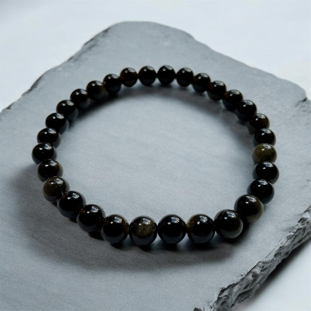 Silver Sheen & Gold Sheen Obsidian Stretch Bracelets - 6mm Beads