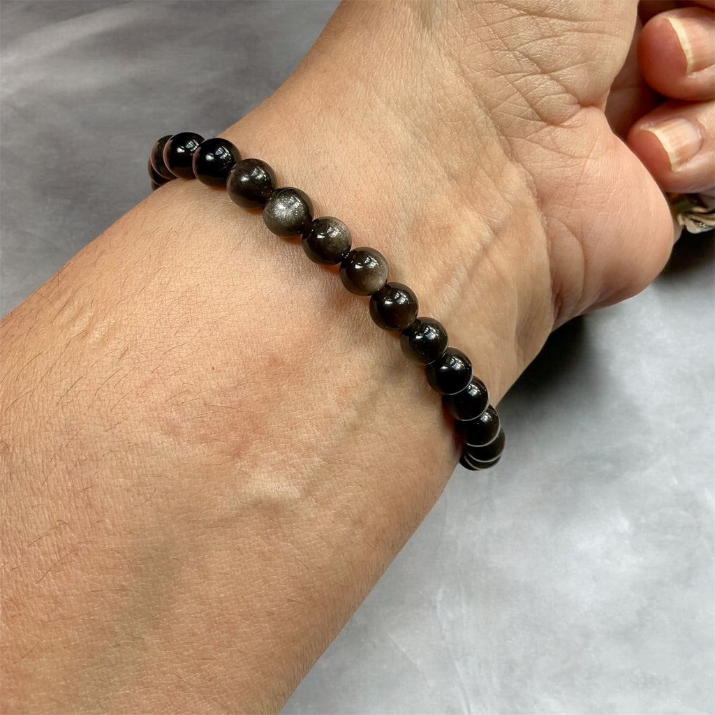Silver Sheen & Gold Sheen Obsidian Stretch Bracelets - 6mm Beads