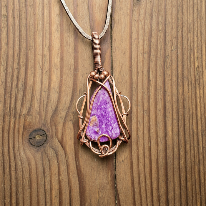 Charoite Gemstone Wire Wrapped Pendant