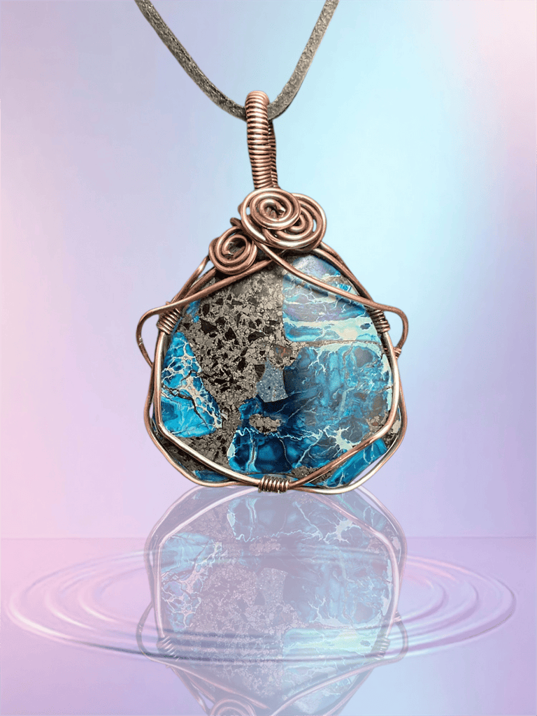 Sea Sediment Jasper and Pyrite Wire Wrapped Pendant - Connie’s Crystals 