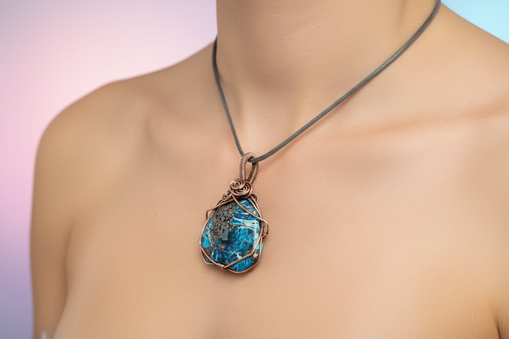 Sea Sediment Jasper and Pyrite Wire Wrapped Pendant - Connie’s Crystals 