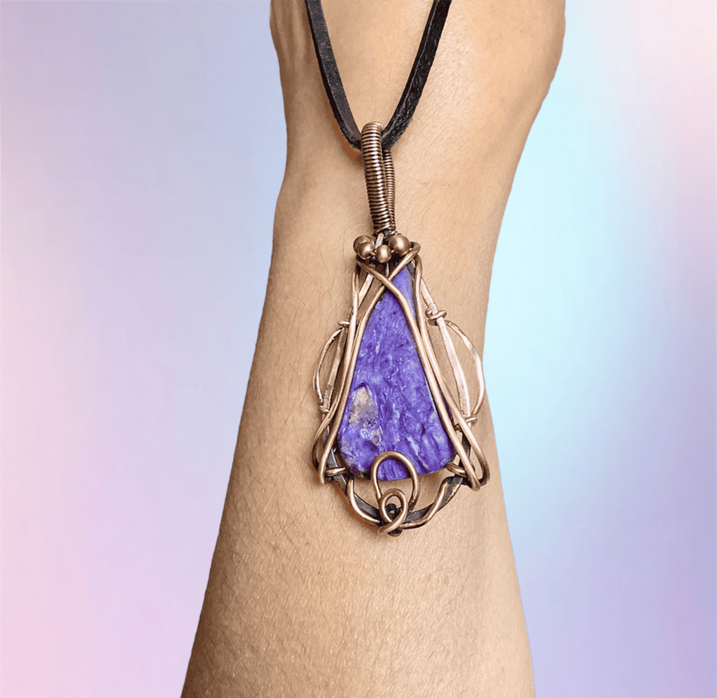 Charoite Gemstone Wire Wrapped Pendant