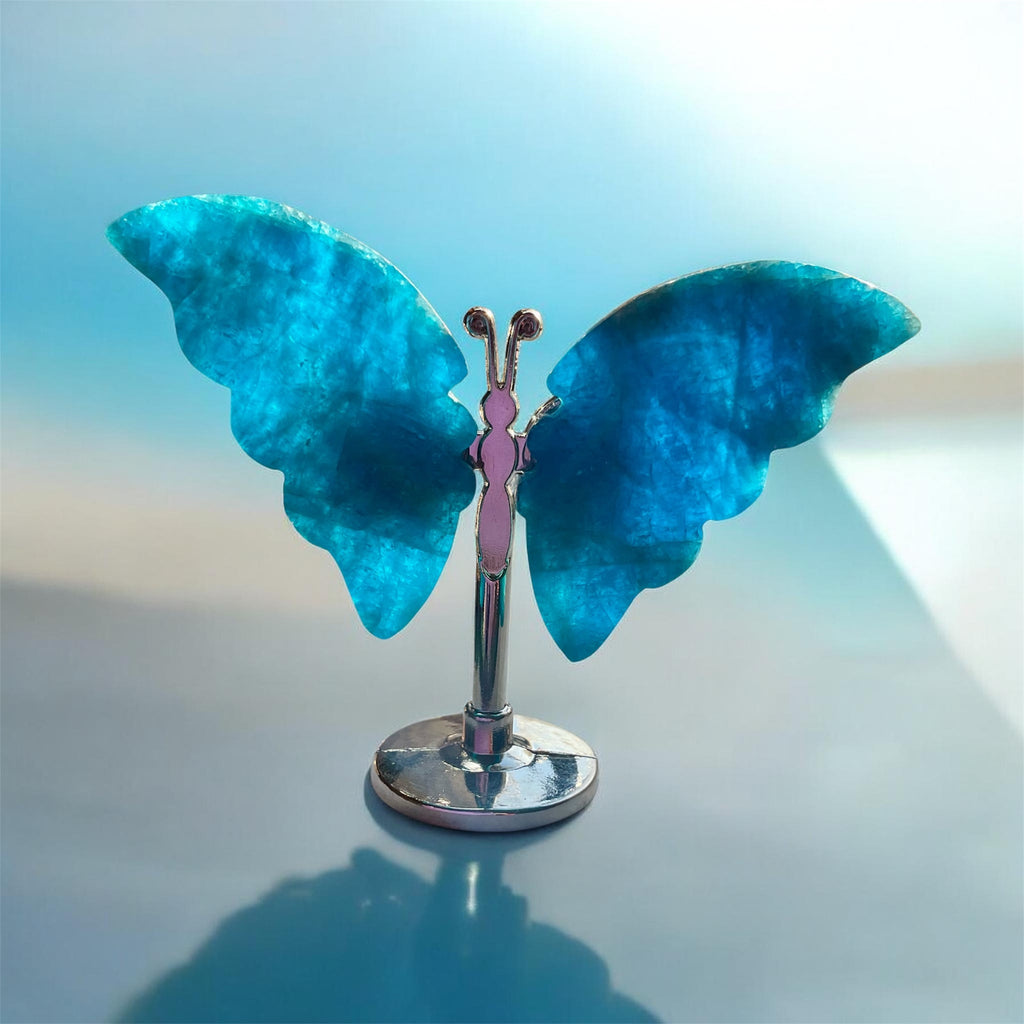 Blue Apatite Butterfly on Stand