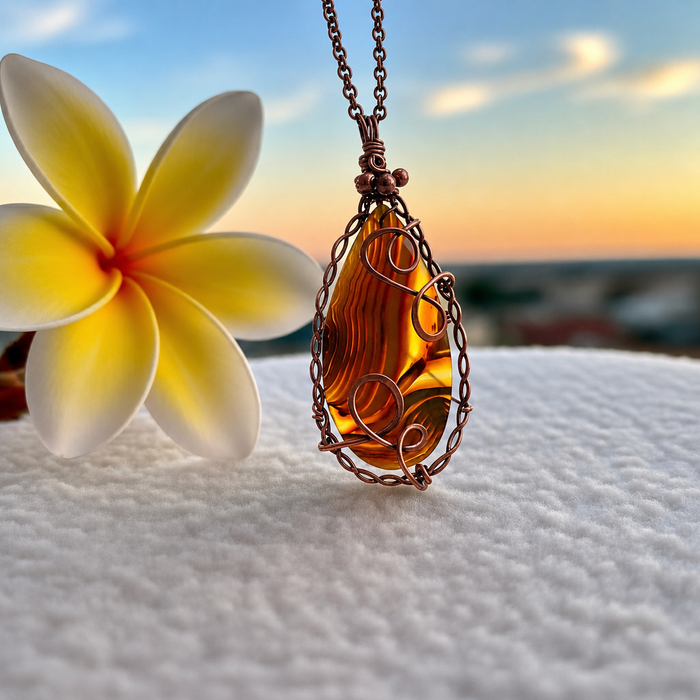 Banded Madagascan Agate Wire Wrapped Pendant - Connie’s Crystals 