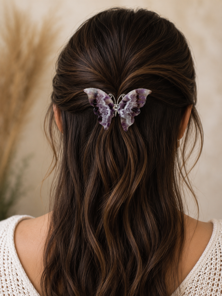 Chevron Amethyst Butterfly Hair Clip 🦋💜