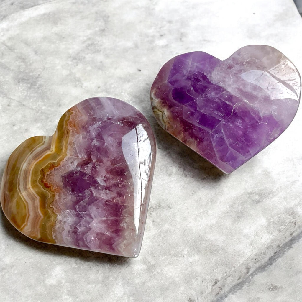 Auralite Amethyst Crystal Hearts