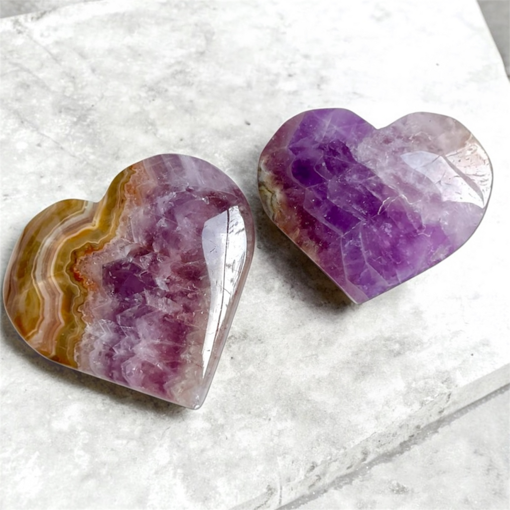 Auralite Amethyst Crystal Hearts