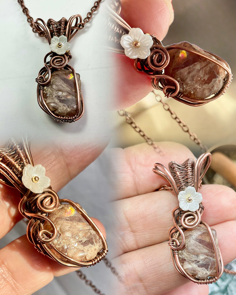 Zircon Copper Wire-Wrapped Pendant