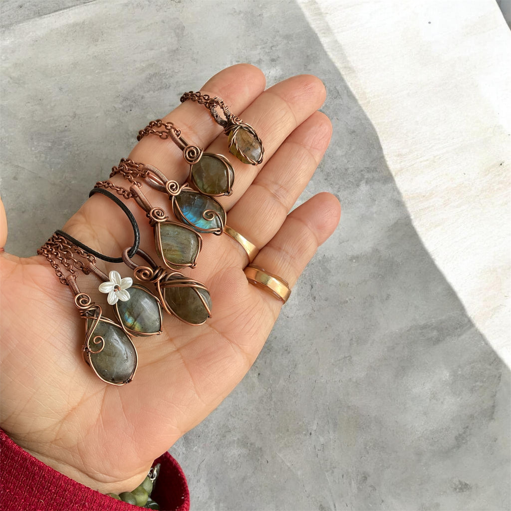 Mini Labradorite Copper Wire Wrapped Pendants